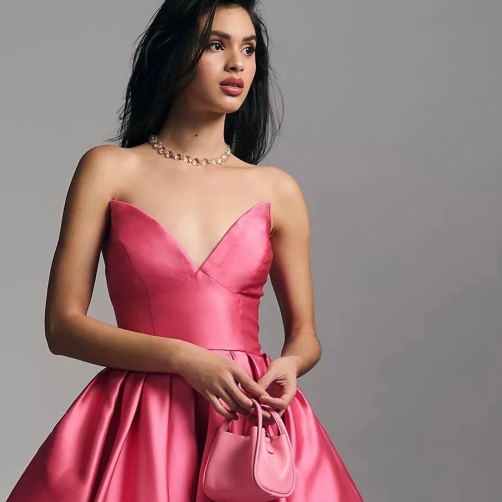 ANTHROPOLOGIE-HUTCH HIGH LOW FORMAL PINK STRAPLESS DRESS